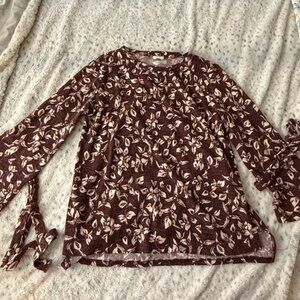 143 Story Floral Bell Sleeve Top Brown Boho Blouse Size Large